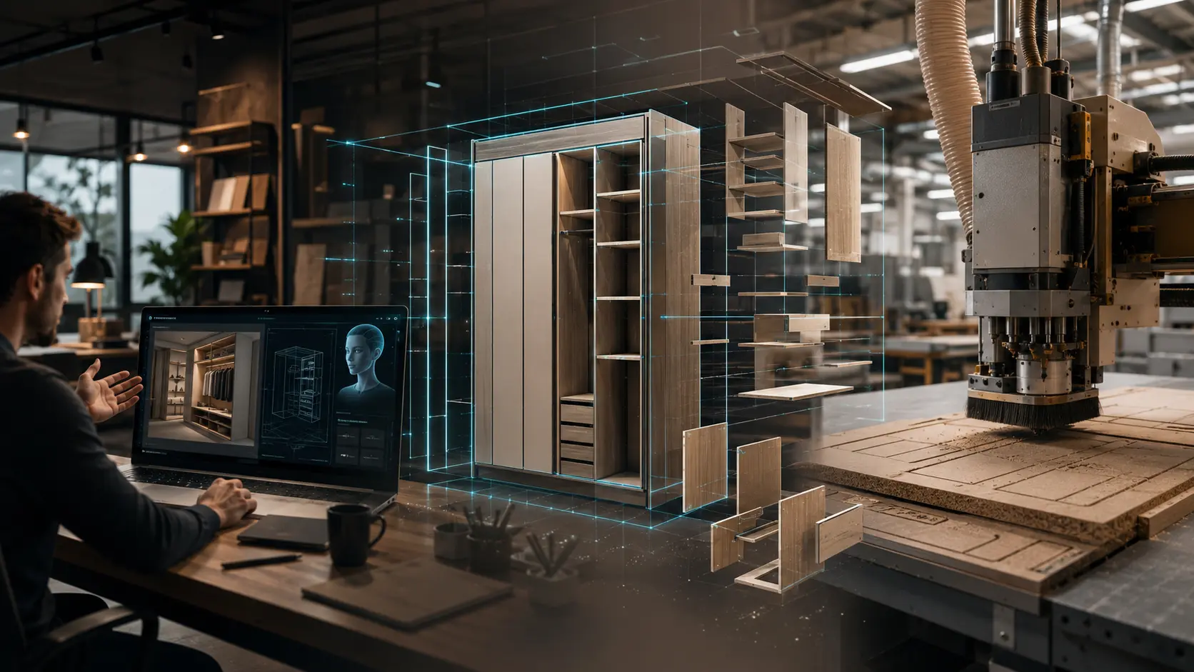 AI által összekapcsolt digitális bútortervezési folyamat a 3D modelltől az optimalizáláson át a CNC gyártási adatig