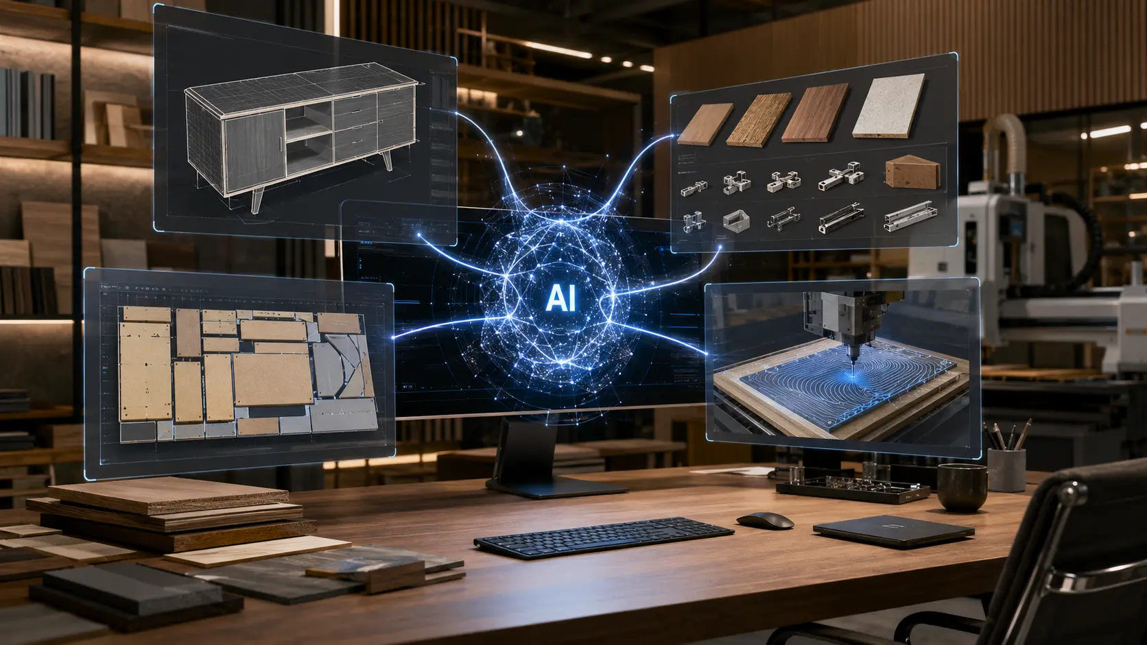 Digitális bútorgyártási folyamat 3D bútormodellből alkatrészadatokon és CAM előkészítésen keresztül CNC megmunkálásig